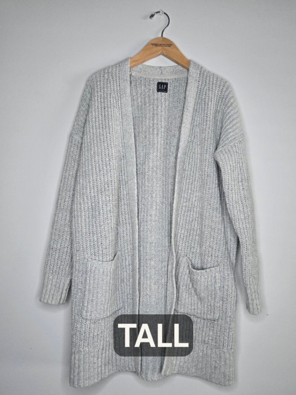 Gap Open Front Cardigan Sweater Grey Knit Tall M